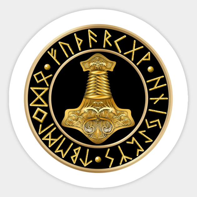 Norse Thor's Hammer Runes Black Viking Sticker TeePublic